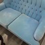 Blue velvet Dutch buttoned sofa immaculate condition Image 9