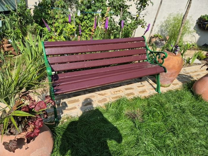 Garden Bench Cast iron fully restored seat outside outdoor garden sitting treated timber decorations, furniture patio  decking, home house cottage ignore flowers pots plants, garden statue chair  swing patio heater bbq hammock sun  farm shop gift