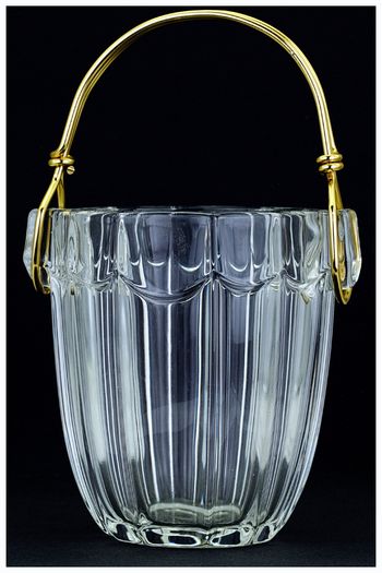 Mid Century Modern Bohemian 1960s August Walther Crystal Ice Bucket, Gold Handle