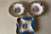 Limoges France 0porcelainTrinket Dish &amp; 2 Limoges Ashtrays