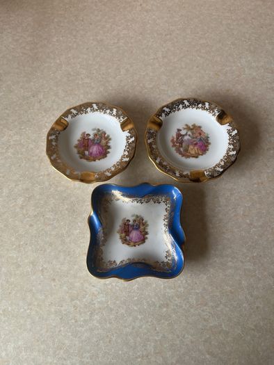 Limoges France 0porcelainTrinket Dish & 2 Limoges Ashtrays