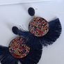 Navy Multi Coloured Crystal Fringe Disc Earrings Image 3