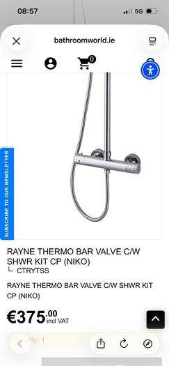 Niko Bathrooms Rayne Thermo Bar Valve C/w Shower Kit Cp