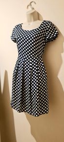 Navy and Cream Polka Dot Dress from Tenki size 8