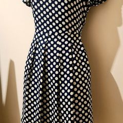 Navy and Cream Polka Dot Dress from Tenki size 8
