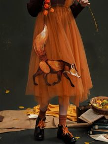 Original Designer Fox Embroidered Tulle Dress