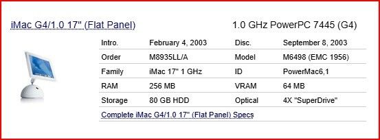 Vintage Apple iMac Power PC G4 M6498 17" Desktop 2003
