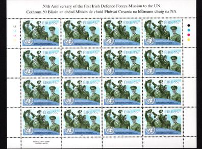 2008 Ireland 50th Anniversary of Defence Forces Serving on a UN Mission Commemorative Stamp Sheetlet Plate 1A1A1A1A Mint Never Hinged (MNH)
