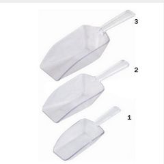 Lot of 3 clear plastic scoops for sweets, pop corn, grain, ice scoop ideal for any party, celebration. Set of 3 scoops