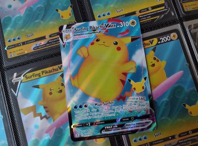 Surfing Pikachu VMAX ! Ultra Rare ! from Celebrations Set ! 25th Year Anniversary ! 2021 ! Pokemon Card !