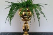 Antique pair of brass pedestal jardinieres