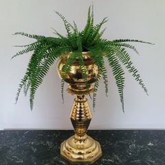 Antique pair of brass pedestal jardinieres