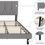Small Double Bed Frame, Light Grey, Upholstered Wooden Slat Bed Frame with Headboard Image 5