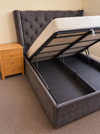 King Size Grey Ottoman Storage Bed