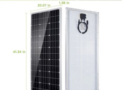 Solar Panel Kit 100 Watt 12 Volt Monocrystalline Off Grid System for Homes RV Boat + 20A 12V/24V LCD PWM Solar Charge Controller + 16ft Solar Cables with Connector + Z-Brackets for Mounting