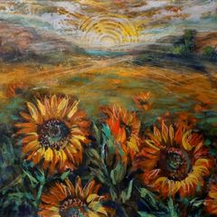 Sun-Kissed Sunflowers Original Acrylic Painting by ArtH2O