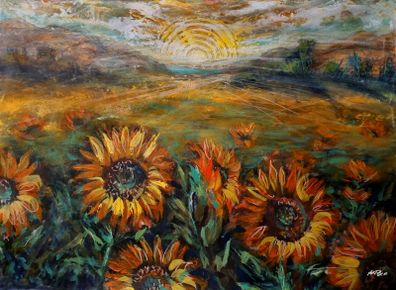 Sun-Kissed Sunflowers Original Acrylic Painting by ArtH2O