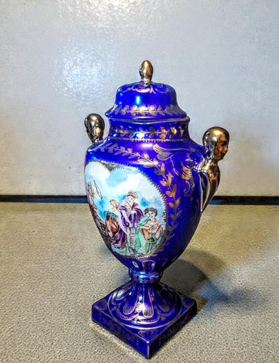 Sevres style cobalt blue Art Noveau urn