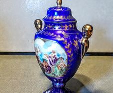 Sevres style cobalt blue Art Noveau urn