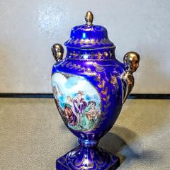 Sevres style cobalt blue Art Noveau urn