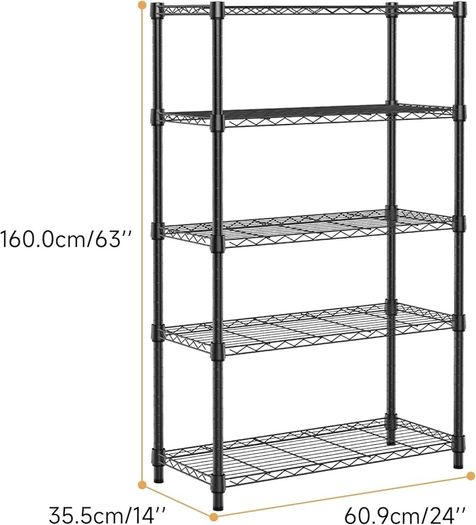 1250 lbs Storage Shelving Utility Shelving Unit 5-Tier Utility Shelving Unit Steel Organizer Wire Rack for Home,Kitchen,Office 35 x 60 x 158.7 cm