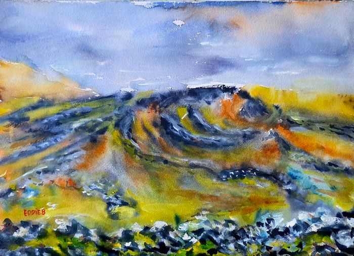 slieve rua the burren watercolour