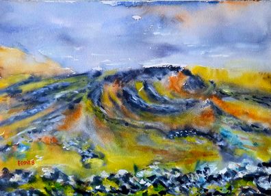 slieve rua the burren watercolour