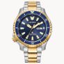 Citizen Automatic 200m Blue Dial Two-Tone Dive Mens Watch Image 2