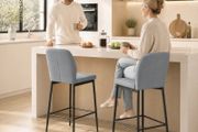 Set of 2 Velvet Bar Stools with Footrest and Backrest, Kitchen &amp; Living Room Stools, Grey