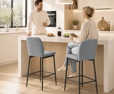 Set of 2 Velvet Bar Stools with Footrest and Backrest, Kitchen & Living Room Stools, Grey