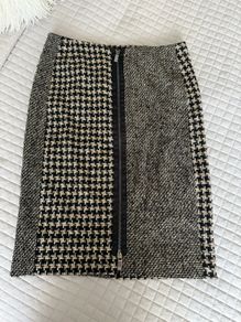 Riani Houndstooth Tweed Front-Zip Mini / Midi Skirt - Size DE 38 / UK 12
