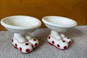 Vintage Carlton Ware Walking Ware Red Polka Dot Footed Sweet Dishes Bowls Pair