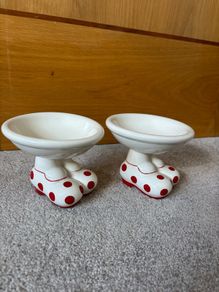 Vintage Carlton Ware Walking Ware Red Polka Dot Footed Sweet Dishes Bowls Pair