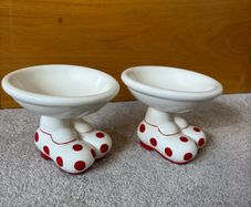 Vintage Carlton Ware Walking Ware Red Polka Dot Footed Sweet Dishes Bowls Pair