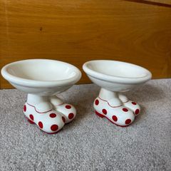 Vintage Carlton Ware Walking Ware Red Polka Dot Footed Sweet Dishes Bowls Pair
