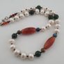 Authentic Freshwater Pearl Necklace with African Carnelian & Jade Beads Image 6