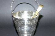 Lovely heavy ice bucket with tongs and drain tray