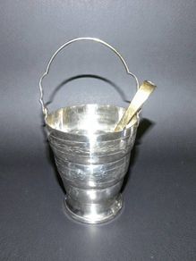 Lovely heavy ice bucket with tongs and drain tray