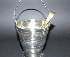 Lovely heavy ice bucket with tongs and drain tray