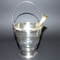 Lovely heavy ice bucket with tongs and drain tray