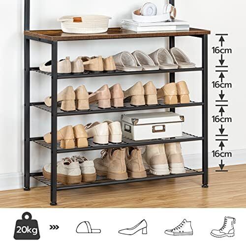 Coat Stand, Coat Rack with Shoe Storage, Free Standing Hall Tree with 9 Hooks