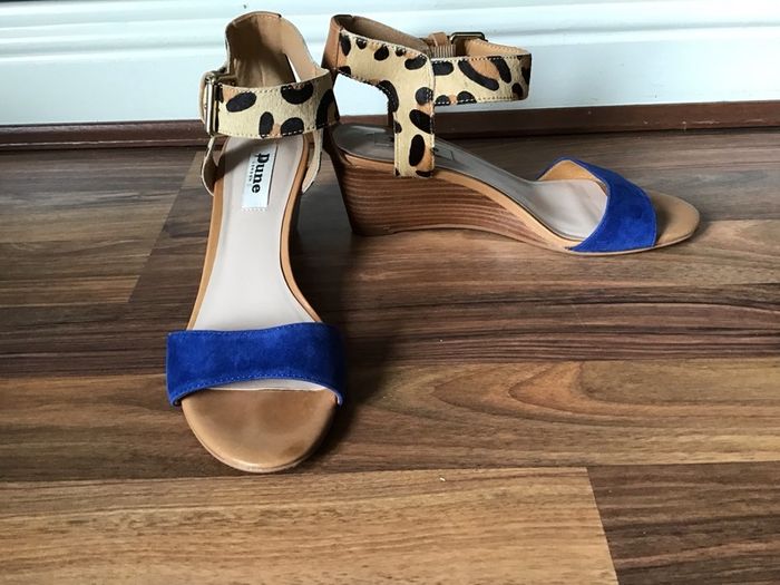 Dune Leopard Print Suede Wedge Sandals Size 37