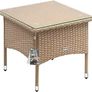 Polyrattan Side Table 50 x 50 x 45 cm Height Adjustable 5 mm Safety Glass Weatherproof 80 kg Load Capacity Garden Table Balcony Table Tea Table Outdoor Cream Image 3