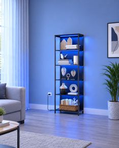 LED 6 Tier Bookcase with Adjustable Shelf with Steel Frame