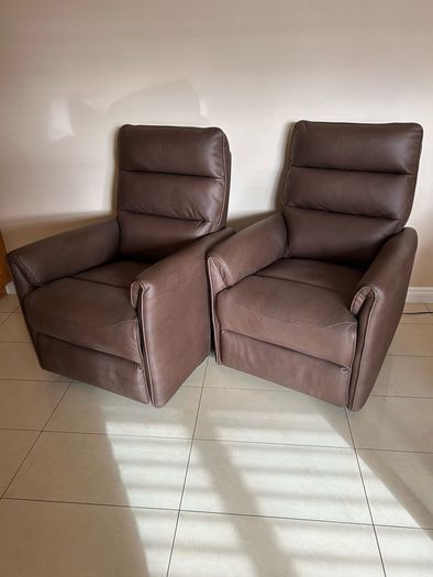 Brown Leather Swivel Recliner Armchair