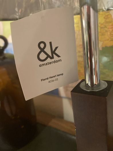 Will sell separately- Solid Dark Wood Pillar Lamp ( with chrome base ) with a lovely green floral / foliage brand new shade - And K Amsterdam