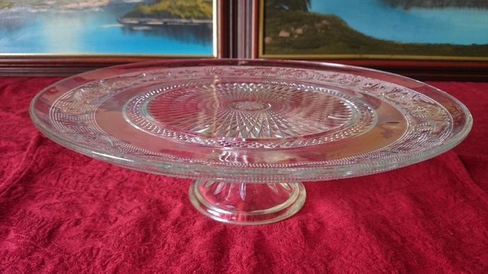 Vintage Cut Glass Art Deco Footed Cake Stand