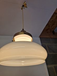 Vintage French pendant light with opaline glass shade