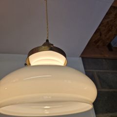 Vintage French pendant light with opaline glass shade