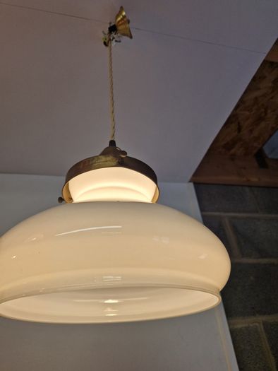 Vintage French pendant light with opaline glass shade